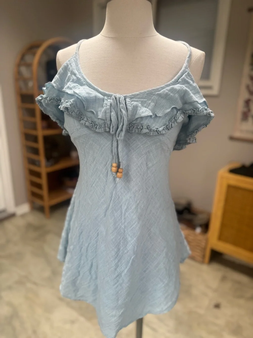 Free People Light Blue Ruffle-Trim Mini Dress - Picture 5 of 10